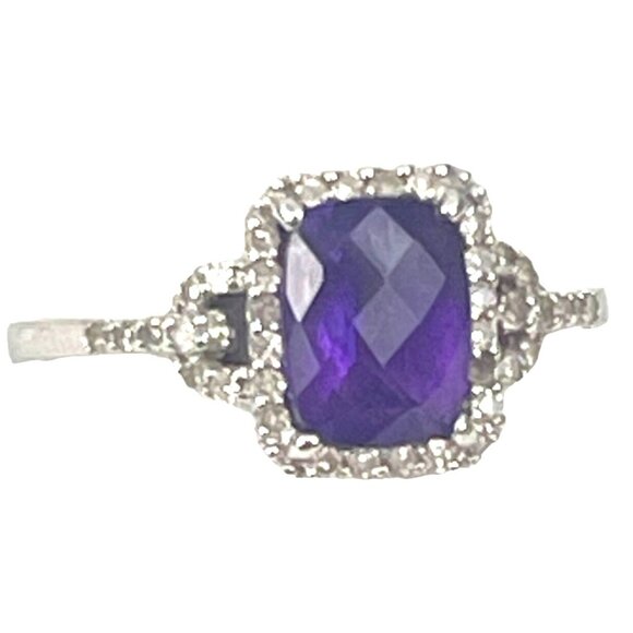 14KT White Gold Amethyst and Diamond Ring 14KT White Gold Ring, Trendy Ring, Rin